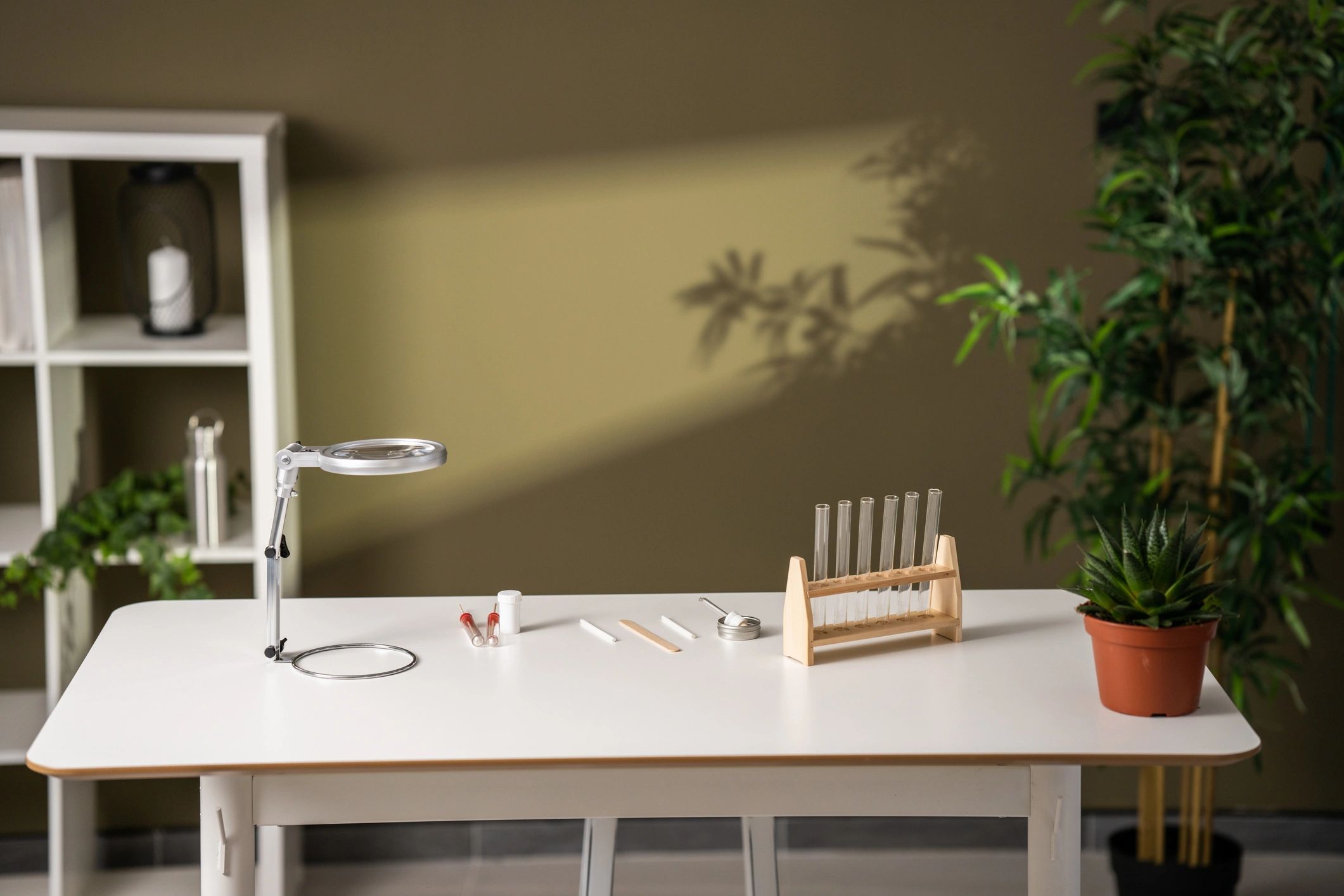 Small laboratory workspace with scientific equipment